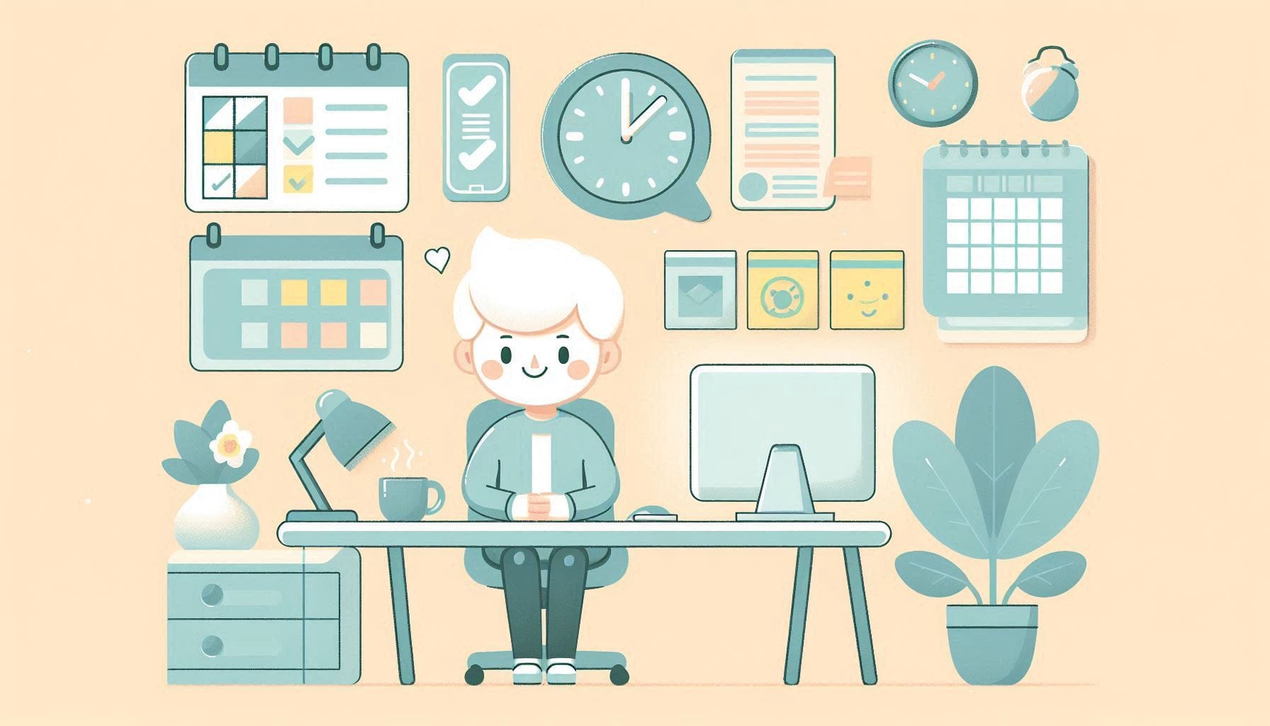 Illustration of a person using productivity tools for task management, ideal for individuals with ADHD